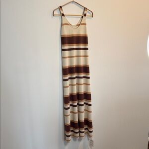 BNWT Wool Blend Knit Striped Maxi Dress in Brown and Cream